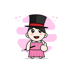 Cute girl character wearing magician costume.