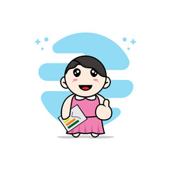 Cute girl character holding a presentation results.