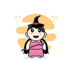 Cute girl character wearing witch costume.