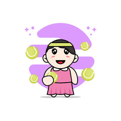 Obraz na płótnie Canvas Cute girl character holding a tennis ball.
