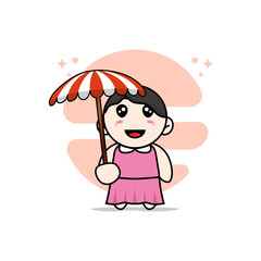 Cute girl character holding a umbrella.