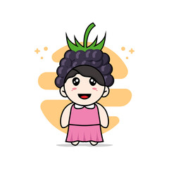 Cute girl character wearing grape costume.