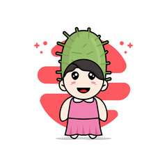 Cute girl character wearing cactus costume.