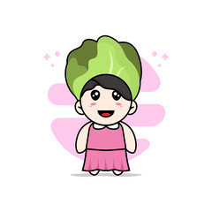 Cute girl character wearing cabbage costume.