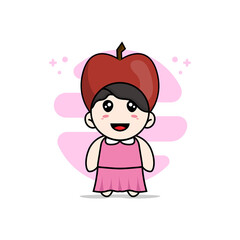 Cute girl character wearing apple costume.