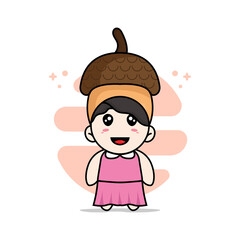 Cute girl character wearing nut costume.