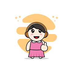 Cute girl characters using headphones.