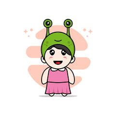 Cute girl character wearing frog costume.