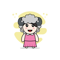 Cute girl character wearing sheep costume.