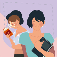 happy female characters reading a books