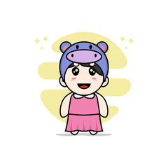 Cute girl character wearing hippopotamus costume.