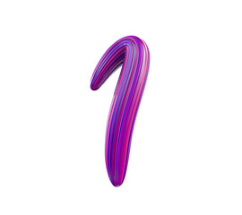 Colorful pink and blue number 1 made of tooth past on white background, isolated, 3d rendering