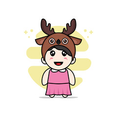 Cute girl character wearing deer costume.