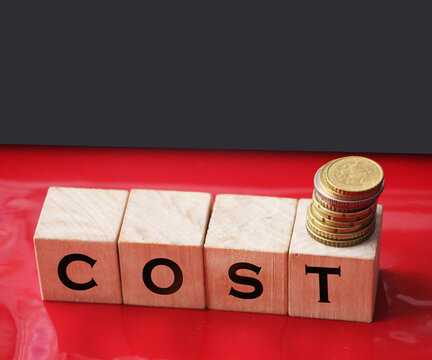 Wooden block with alphabet combine word COST, Cost, expense or company profit and loss concept, analyze spending or payment.