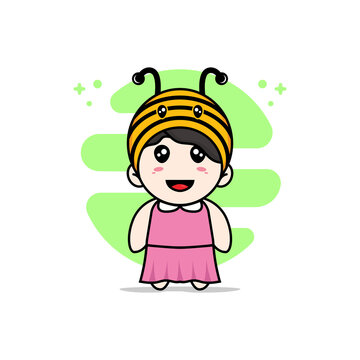 Cute Girl Character Wearing Bee Costume.