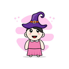 Cute girl character wearing witch hat.
