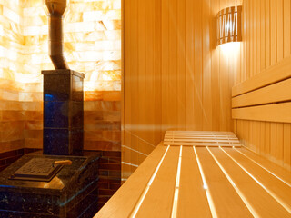 wooden sauna interior wood-fired sauna with LED lighting