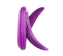 Colorful pink and blue letter K made of tooth past on white background, isolated, 3d rendering