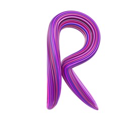 Colorful pink and blue letter R made of tooth past on white background, isolated, 3d rendering