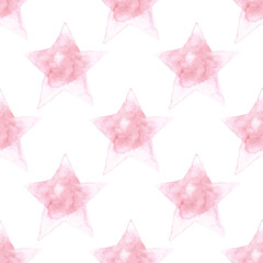 Watercolor stars seamless pattern. Hand drawn painted texture. Abstract wallpaper background.