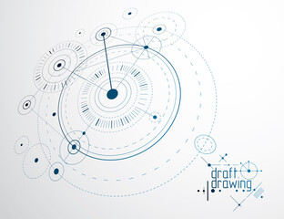 Engineering technology vector wallpaper made with circles and lines. Technical drawing abstract background.