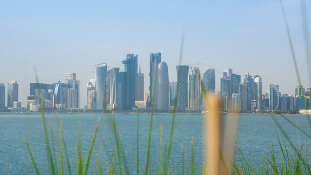 Background image of Qatar capital city.