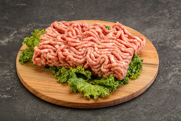 Raw pork minced meat over board