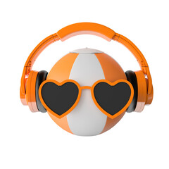 beach ball with sunglasses and headphones on white background 3d rendering