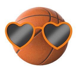 basketball with sunglasses on white background 3d rendering