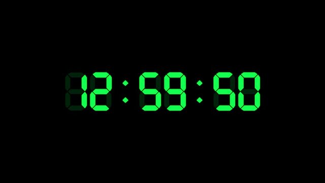 13 hour o'clock digital clock. Seconds count to thirteen. Numerical electronic green display screen.