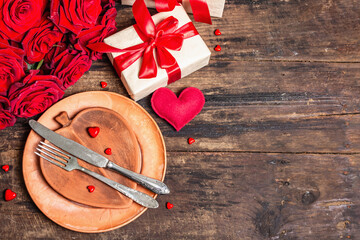 Romantic dinner table. Love concept for Valentine's or mother's day, wedding cutlery