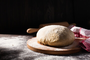 Fototapeta na wymiar Homemade wholemeal dough for bread. Easy Cooking of healthy bread from alternative flours.