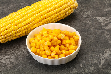 Sweet yellow corn in the bowl