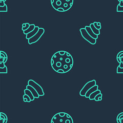 Set line Moon, Stack hot stones and Jesus Christ on seamless pattern. Vector.