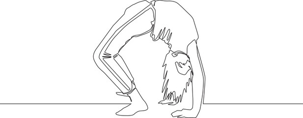 Continuous one line drawing. Little girl doing a bridge pose. Vector illustration