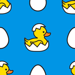 Yellow duck with eggs. Easter day Seamless Pattern