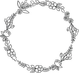 A wreath of plant elements. Frame for wedding invitations. Doodle style. Vector illustration