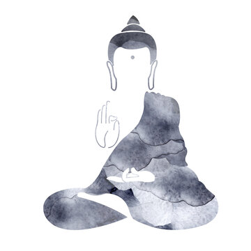 recommend clip art: Watercolor buddha. Symbol of buddha isolated on white background. Indian, Buddhism, Spiritual motifs. Tattoo, yoga, spirituality. Buddha silhouette