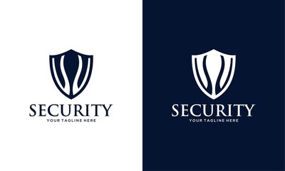 Vector logo design template. Shield sign on a blue dark and white background.