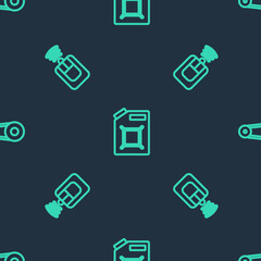 Set line Canister for gasoline, Car key with remote and Timing belt kit on seamless pattern. Vector.
