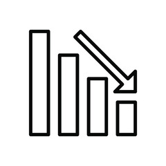Graph down, reduce progress line icon. Simple outline style efficiency decrease graphic, finance chart, abstract graph, trend vector illustration. Arrow below, bankrupt. EPS 10