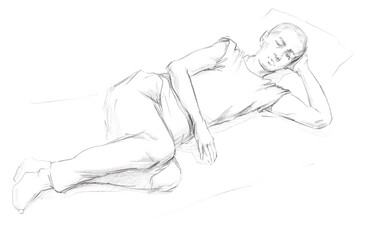 A human sketch pencil drawing quick sketch of a lying guy figure graphic arts
