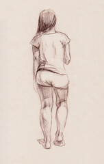 human sketch academic drawing girl graphics figure from the back