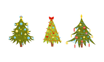 Decorated Christmas Tree as Winter Holiday Symbol Vector Set