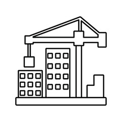 Crane with building icon in trendy flat style isolated on white background. Symbol for your web site design color editable
