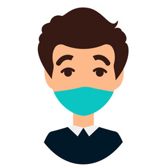 People face with mask icon isolated on white. Notice Safety sign. Guy wearing protective mask. Rules for visiting shops, public places, coronavirus, how to protect yourself, office worker wears a mask