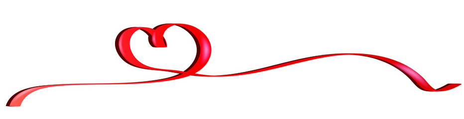 Calligraphy Red ribbon in heart shape. Valentines day Or Medical Concept/ white background.