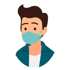 People face with mask icon isolated on white. Notice Safety sign. Guy wearing protective mask. Rules for visiting shops, public places, coronavirus, how to protect yourself, office worker wears a mask