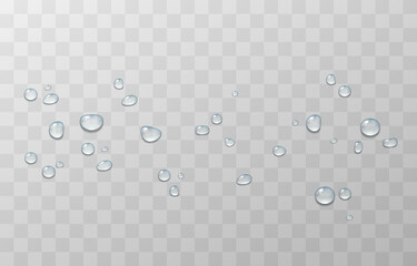 Vector blue water drops. PNG drops, condensation on the window, on the surface. Realistic drops on an isolated transparent background. PNG.