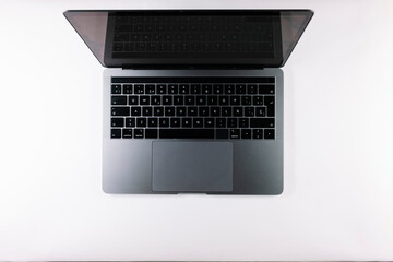 View from above of a gray laptop